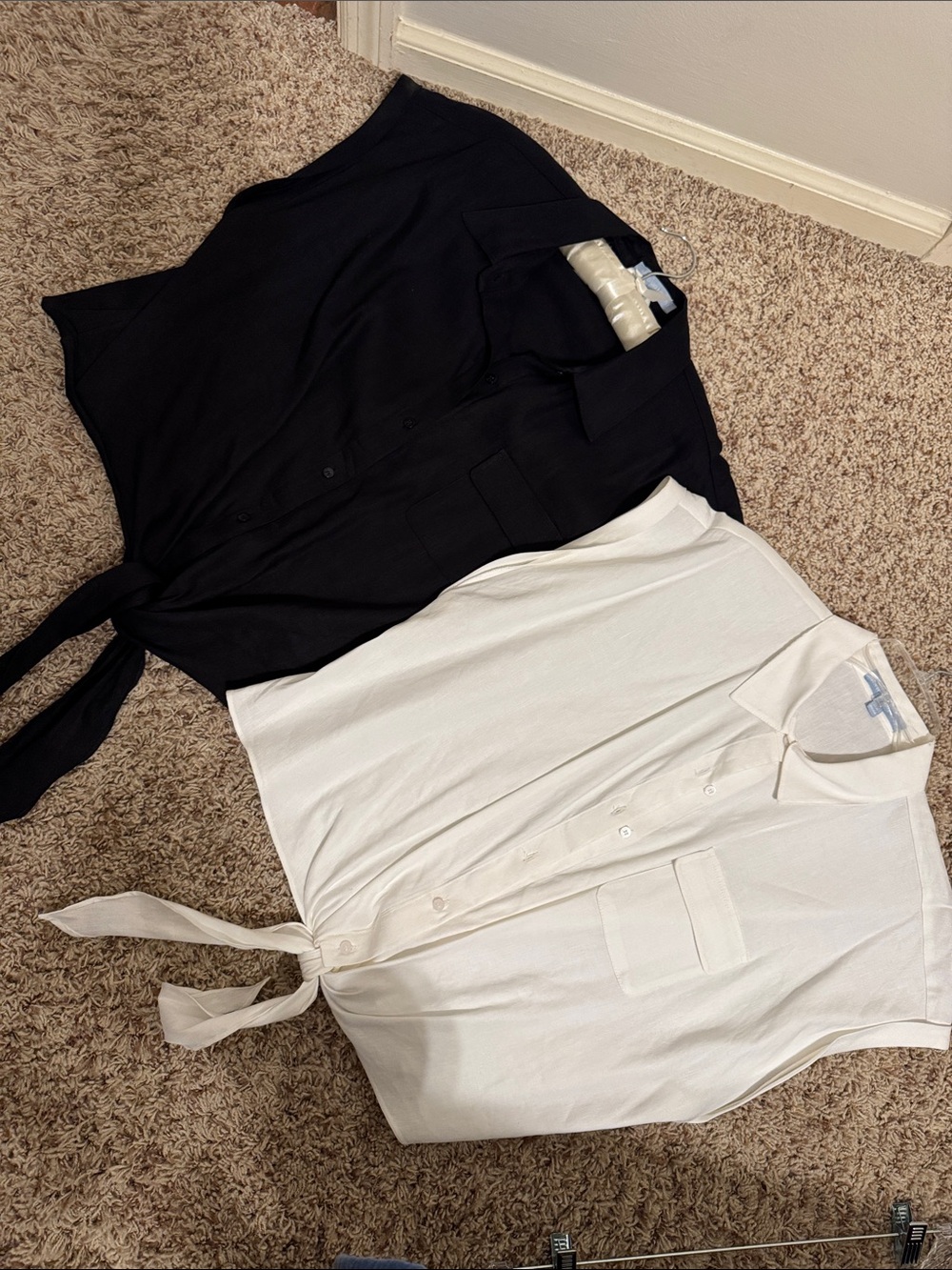 ANTONIO MELANI Black and White Tie-Front Blouses